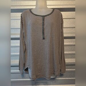 GAP Black and White Striped Henley Long Sleeve